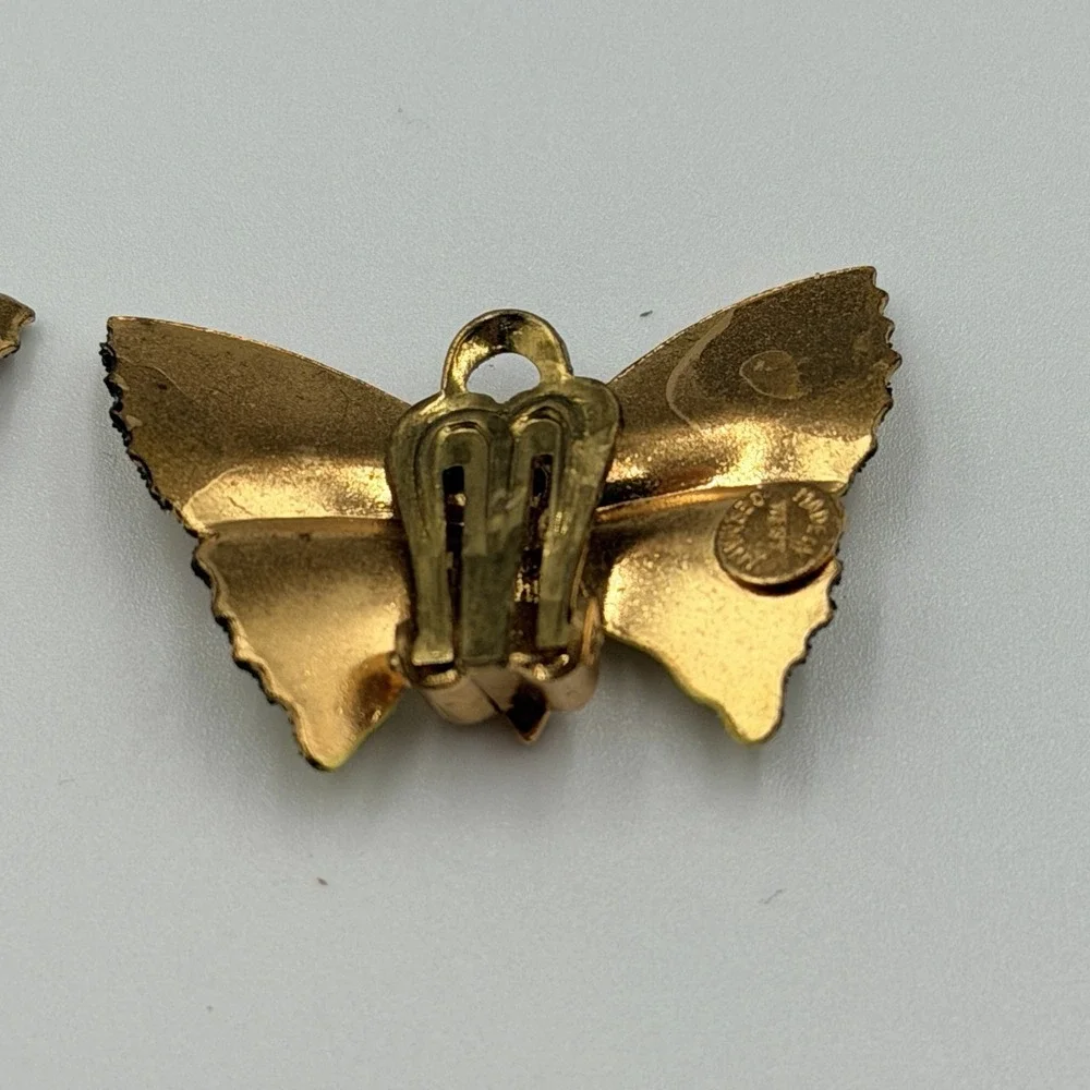 Vtg Butterfly Earrings Sugared Enamel Clip On‎ West Germany Yellow